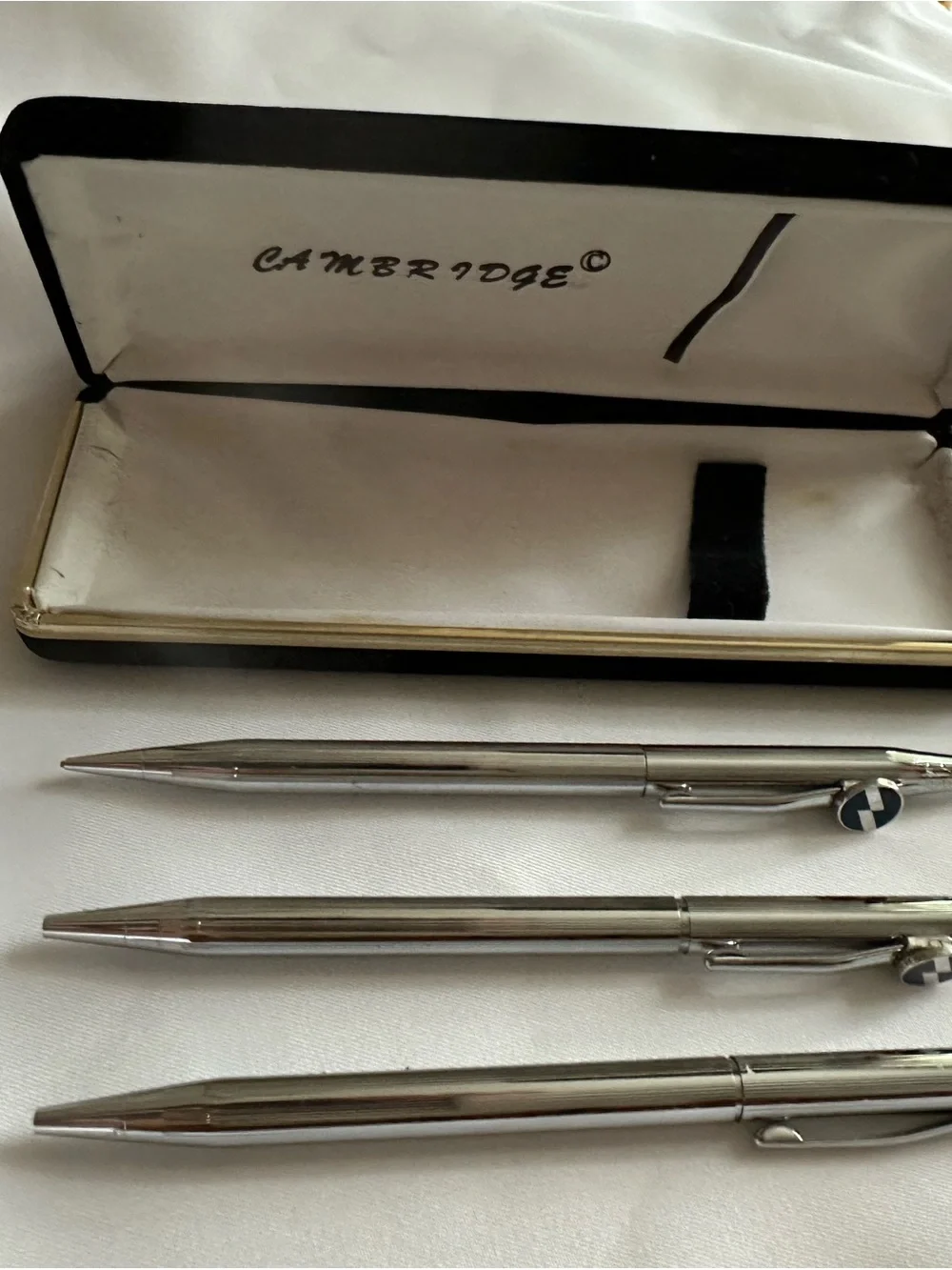 2 vintage Cross Pens and 1 Pencil with Case, Stainless Steel Ballpoint Pens